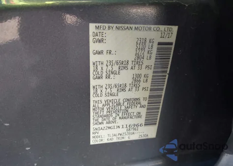 2018 Nissan Murano S from USA, damaged, VIN 5N1AZ2MG1JN116966